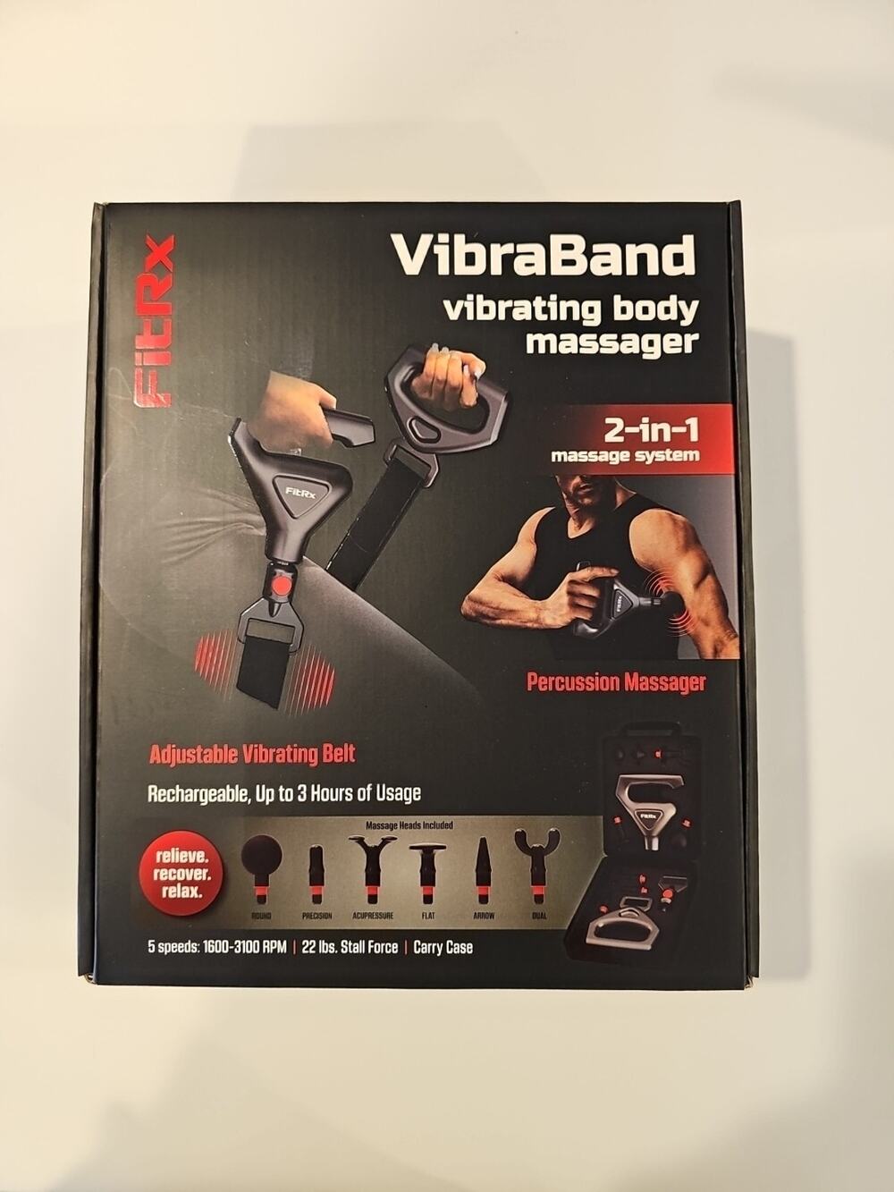 FitRx VibraBand Vibrating Body Massager 2-in-1 Massage System with Carry Case